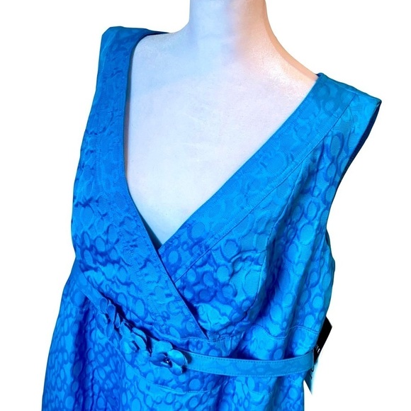 Studio 1 Agua Blue Formal Sleeveless Dress w/Flowered Belt V-neck Front Size 20W - Picture 4 of 12